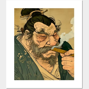 Puff Sumo Smoking a Cigar: "Nothing Bothers Me When I'm Smoking a Cigar" on a Dark Background Posters and Art